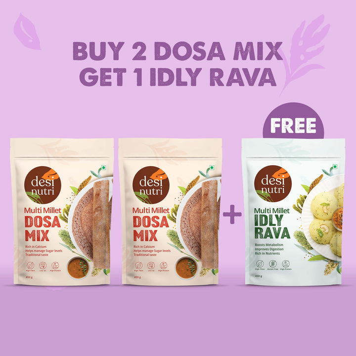 Multi Millet Dosa Mix Pack of 2 Get 1 Idli Rava Free- 450gms Each