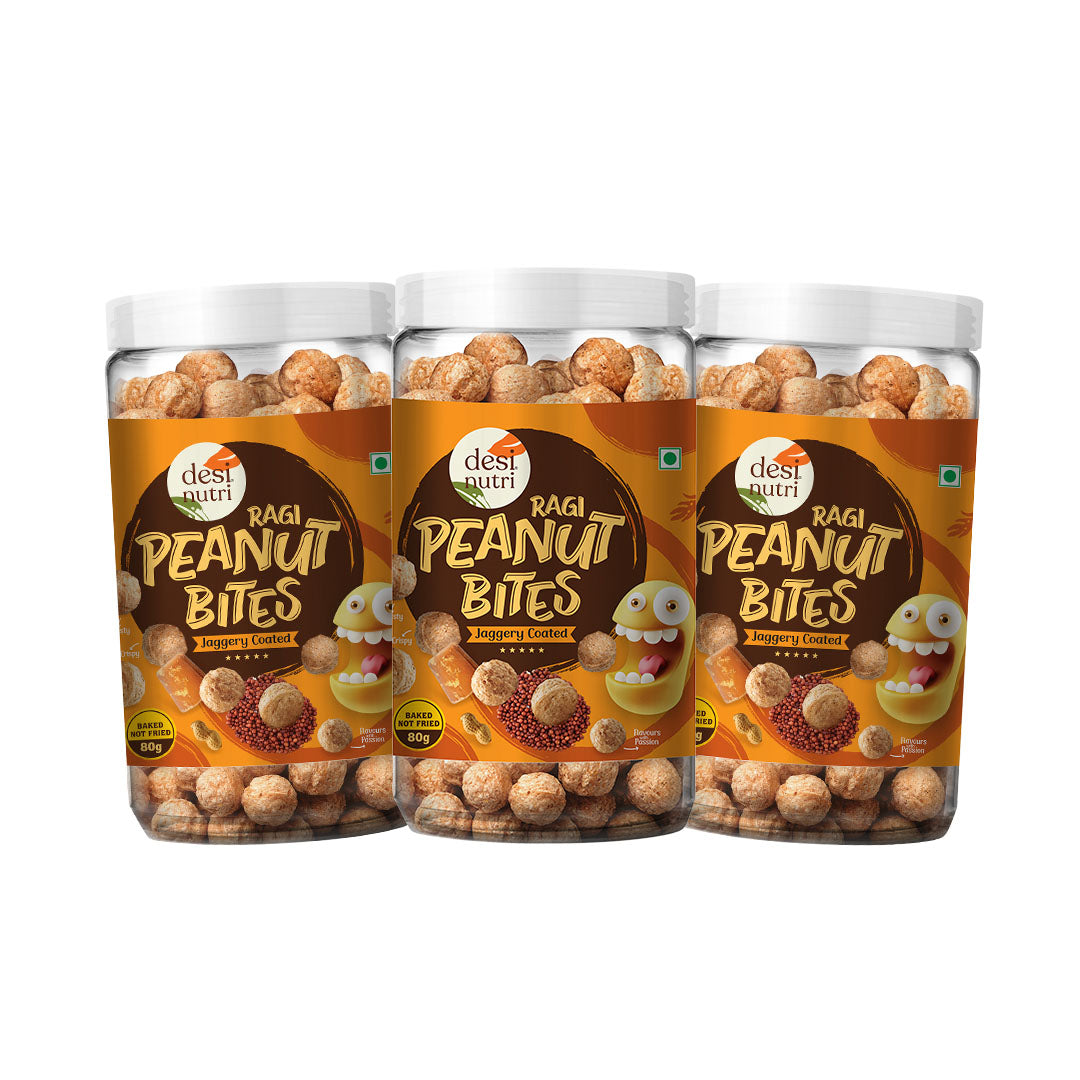 Ragi Peanut Bites Jaggery Coated Pack of 3 (Buy 2 Get 1 Free) – 80gm Each