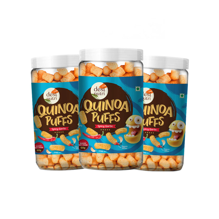 Quinoa Puffs Spicy Garlic Pack of 3 – 60gm Each