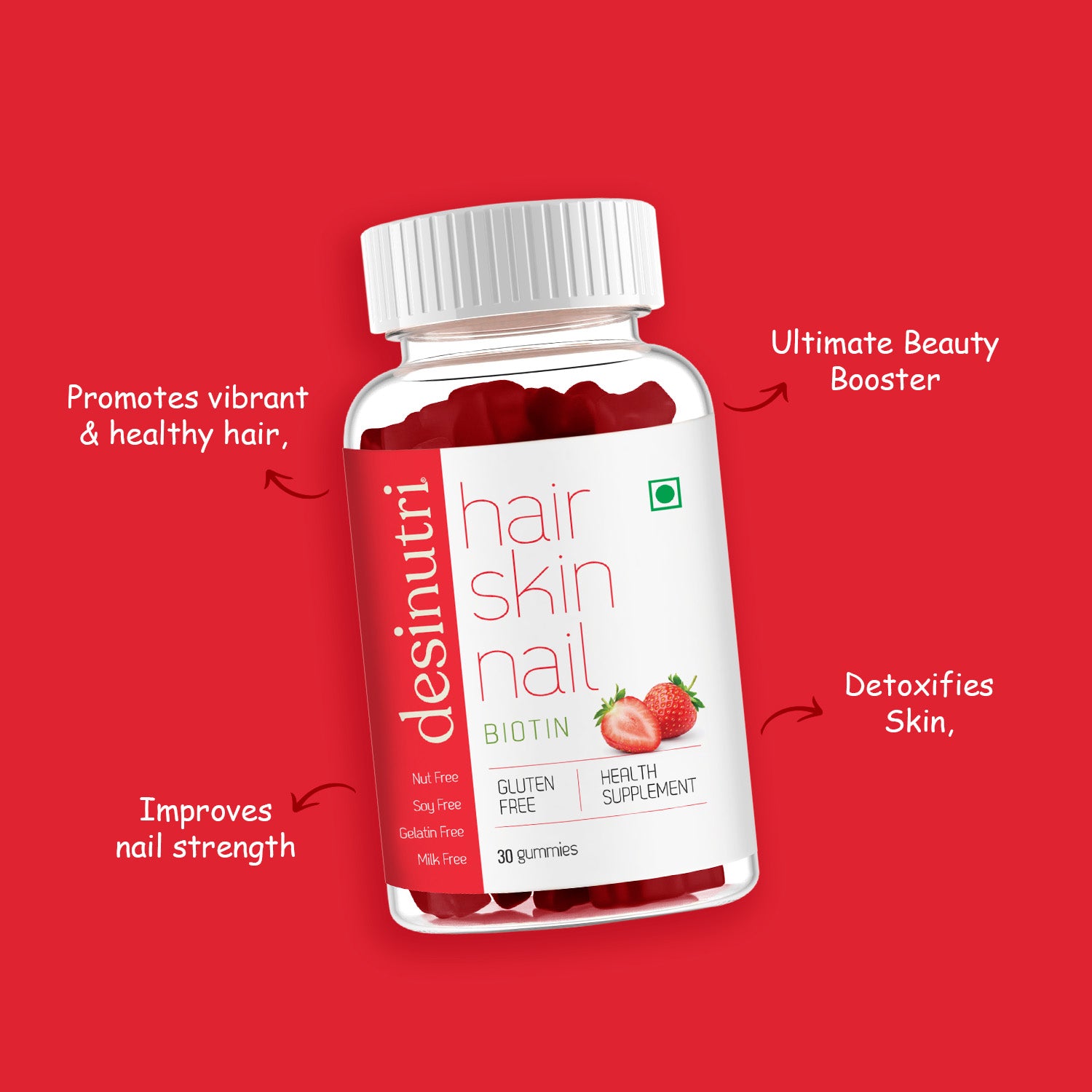 By Nature Hair Skin & Nails Vitamin Gummies - with Biotin, Folic Acid,  Vitamin A, C, E, B6, B7, B9 & B12 for Hair Growth, Glowing Skin & Strong  Nails (30-Day Pack) :