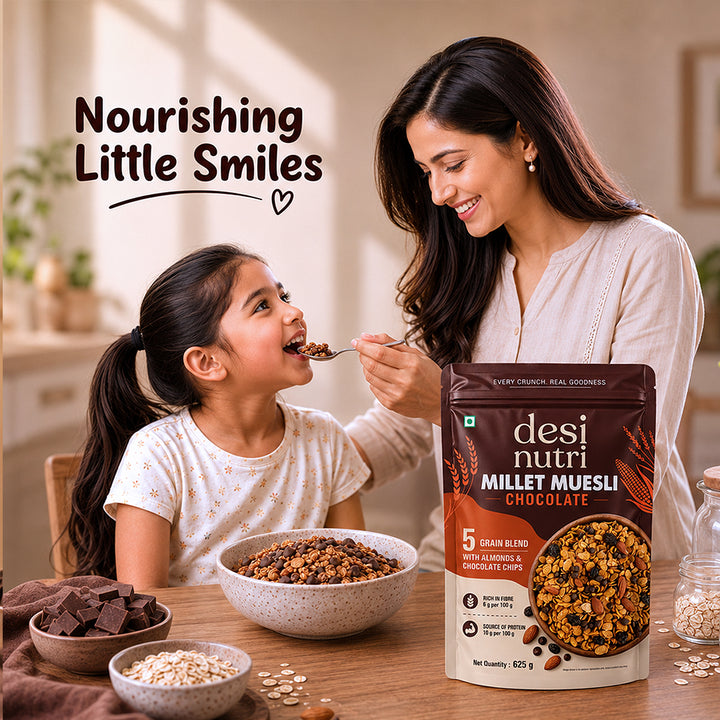 Desi Nutri Millet Muesli Combo Pack of 3 | Fruit, Nuts & Seeds & Chocolate | High Fibre Breakfast Cereal | 1.775 kg