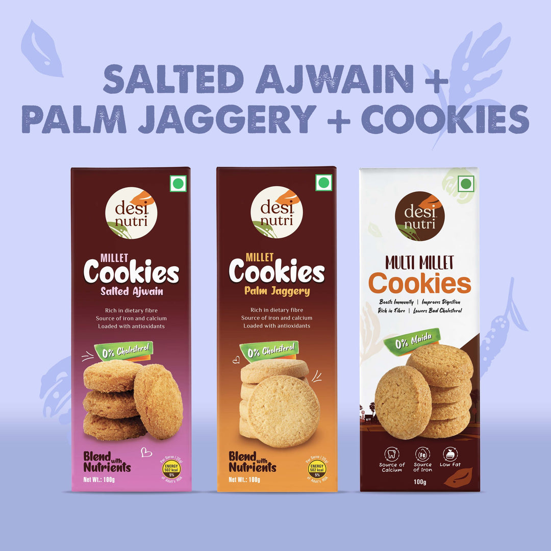 Millet Ajwain, Palm Jaggery, Cookies Combo Pack – 100gm Each